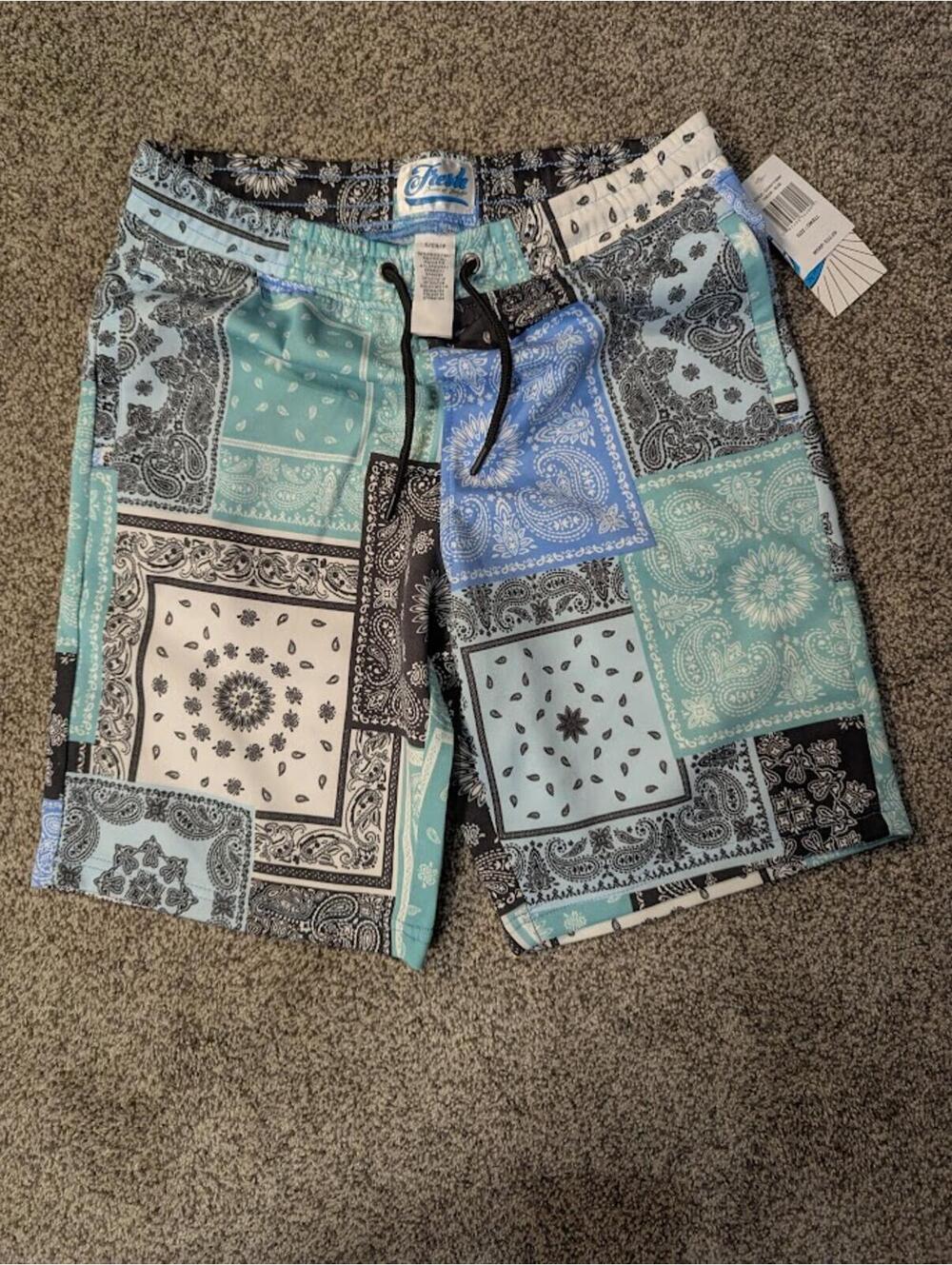 Fresh by Drill Clothing Co Blue Bandana Patchwork Shorts Small NWT D2307-Y3097